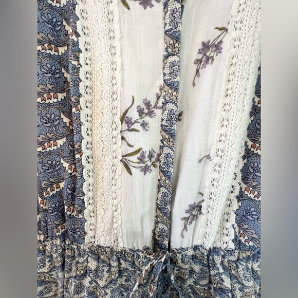 La Vie Rebecca Taylor Patchwork Floral Prairie Midi Dress Cotton Lace Trim - Picture 9 of 15